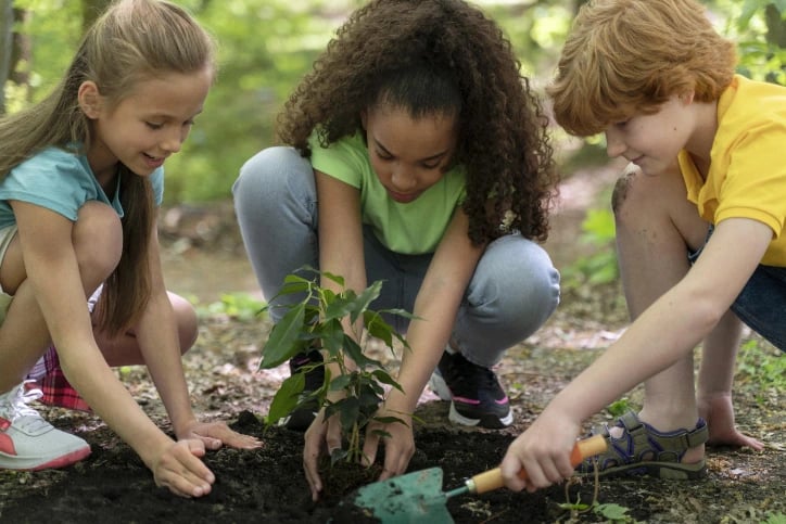 kids-planting-together-forest